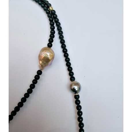 Collier Adan Agate noire. perle d'eau douce. perle de Tahiti. Perle or TFW2427 Catherine Michiels Boutique Strasbourg