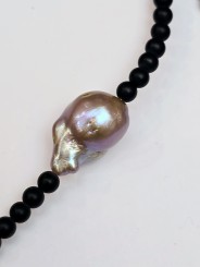Collier Adan Agate noire. perle d'eau douce. perle de Tahiti. Perle or TFW2427 Catherine Michiels Boutique Strasbourg