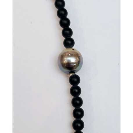 Collier Adan Agate noire. perle d'eau douce. perle de Tahiti. Perle or TFW2427 Catherine Michiels Boutique Strasbourg