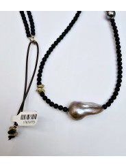 Collier Adan Agate noire. perle d'eau douce. perle de Tahiti. Perle or TFW2427 Catherine Michiels Boutique Strasbourg