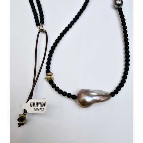 Collier Adan Agate noire. perle d'eau douce. perle de Tahiti. Perle or TFW2427 Catherine Michiels Boutique Strasbourg