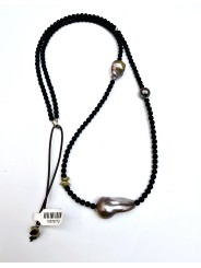 Collier Adan Agate noire. perle d'eau douce. perle de Tahiti. Perle or TFW2427 Catherine Michiels Boutique Strasbourg