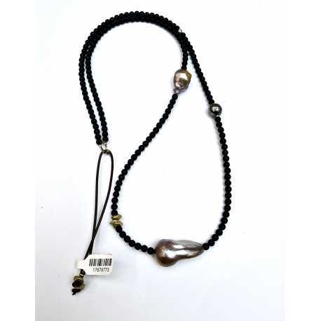 Collier Adan Agate noire. perle d'eau douce. perle de Tahiti. Perle or TFW2427 Catherine Michiels Boutique Strasbourg