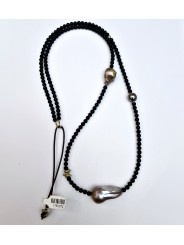 Collier Adan Agate noire. perle d'eau douce. perle de Tahiti. Perle or TFW2427 Catherine Michiels Boutique Strasbourg