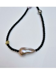 Collier Adan Agate noire. perle d'eau douce. perle de Tahiti. Perle or TFW2427 Catherine Michiels Boutique Strasbourg
