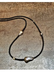 Collier Adan Agate noire. perle d'eau douce. perle de Tahiti. Perle or TFW2427 Catherine Michiels Boutique Strasbourg