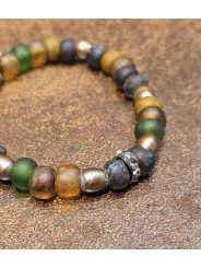 Bracelet élastique verre africain rondelles en pierre de lune LC2425 Catherine Michiels Boutique Strasbourg jewelery 