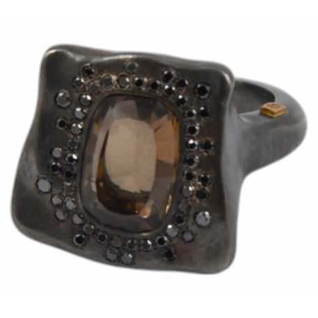 Bague argent Diamants noirs 52p QuaM fumé LESLIE B V ST DIA BLK SP SQTZ Rosa Maria Jewellery boutique Strasbourg bijoux