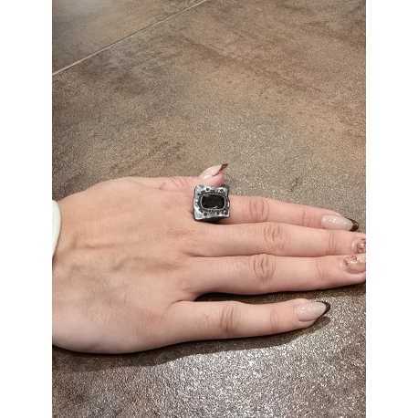 Bague argent Diamants noirs 52p QuaM fumé LESLIE B V ST DIA BLK SP SQTZ Rosa Maria Jewellery boutique Strasbourg bijoux