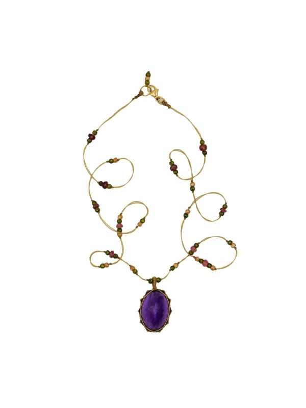 Collier Tibétain Stib Amethyste Dark Purple Sharing Bijoux Accessoires Fashion Mode Strasbourg