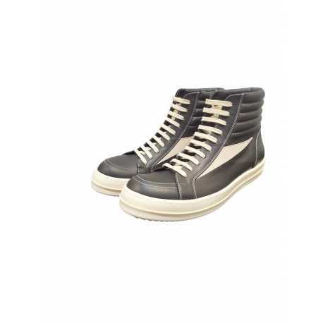 Baskets montantes Noir Blanc cuir High Vintage Sneaks Rick Owens Homme RU01E 5896 LCOLVS 911 Boutique Strasbourg shoes