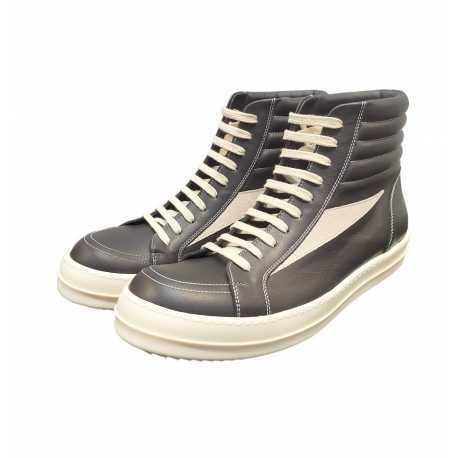 Baskets montantes Noir Blanc cuir High Vintage Sneaks Rick Owens Homme RU01E 5896 LCOLVS 911 Boutique Strasbourg shoes
