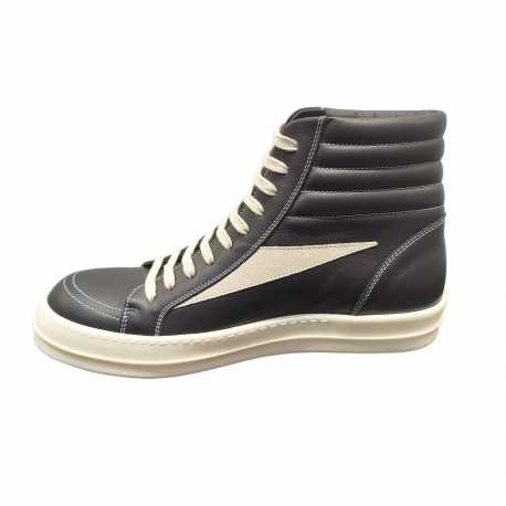 Baskets montantes Noir Blanc cuir High Vintage Sneaks Rick Owens Homme RU01E 5896 LCOLVS 911 Boutique Strasbourg shoes