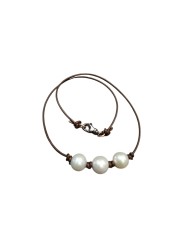 Collier 3 perles d’Eau blanches Perles or 14kt Claps Diamants TFW24-49 Catherine Michiels Bijoux Boutique Strasbourg