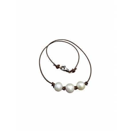 Collier 3 perles d’Eau blanches Perles or 14kt Claps Diamants TFW24-49 Catherine Michiels Bijoux Boutique Strasbourg