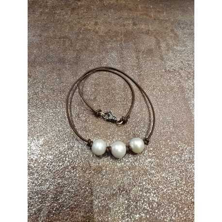 Collier 3 perles d’Eau blanches Perles or 14kt Claps Diamants TFW24-49 Catherine Michiels Bijoux Boutique Strasbourg
