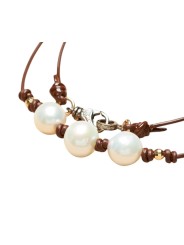 Collier 3 perles d’Eau blanches Perles or 14kt Claps Diamants TFW24-49 Catherine Michiels Bijoux Boutique Strasbourg