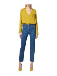 Jeans brut logo slim Blue Vintage Coton stretch PJ95N 139 Elisabetta Franchi Femme boutique Strasbourg vêtement mode