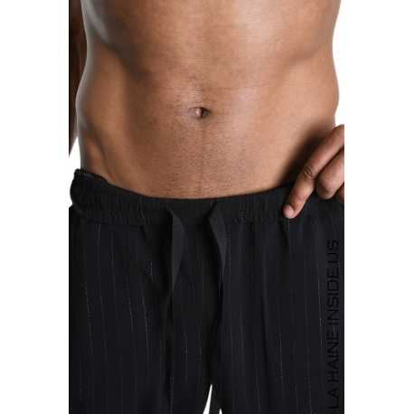 Bermuda noir rayé blanc plissé côté viscose M1068 La Haine Inside Us Homme Boutique Strasbourg Online Mode Créateur