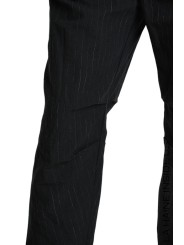 Pantalon noir rayé blanc lin coton plis genou M1075 La Haine Inside Us Homme Strasbourg Boutique Online Mode Créateur 