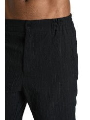 Pantalon noir rayé blanc lin coton plis genou M1075 La Haine Inside Us Homme Strasbourg Boutique Online Mode Créateur 