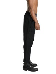 Pantalon noir rayé blanc lin coton plis genou M1075 La Haine Inside Us Homme Strasbourg Boutique Online Mode Créateur 