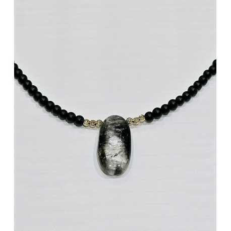 Collier Reverie Noire Agates perles Or 1 Quartz TFW24-44 Catherine Michiels bijoux jewellery