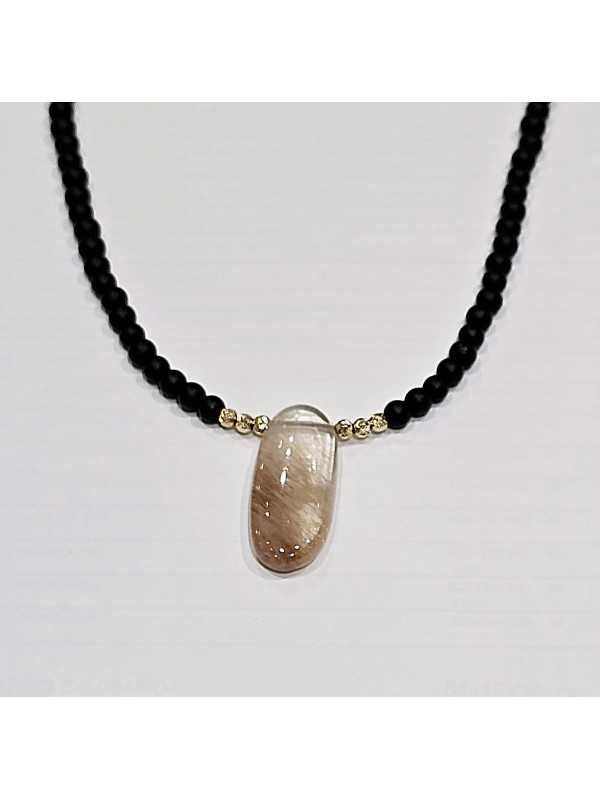 Collier Reverie Noire Agates perles Or 1 Quartz TFW24-44 Catherine Michiels bijoux jewellery