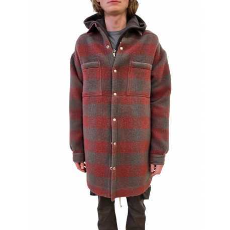 Manteau carreaux bois de rose dust Oversize Outershirt RU02E 1739 WJP 13P Rick Owens homme boutique Strasbourg vêtement