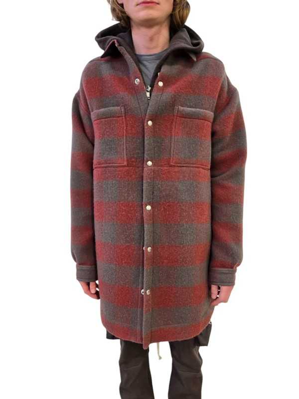 Manteau carreaux bois de rose dust Oversize Outershirt RU02E 1739 WJP 13P Rick Owens homme boutique Strasbourg vêtement