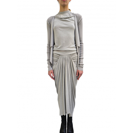 Jupe longue drapée avant gris Pearl Knee Draped Skirt RP02E 4384 JR 08 Rick Owens Femme mode women fashion créateur 