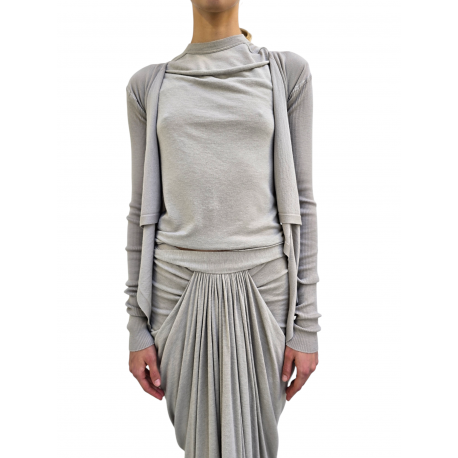 Jupe longue drapée avant gris Pearl Knee Draped Skirt RP02E 4384 JR 08 Rick Owens Femme mode women fashion créateur 