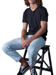 T-shirt Milo col v noir manches courtes coton Pima Anonym Homme boutique Strasbourg vêtement basic mode