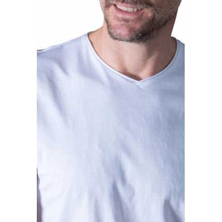 T-shirt Milo col v BLANC manches courtes coton Pima Anonym Homme boutique vêtement Strasbourg mode basic