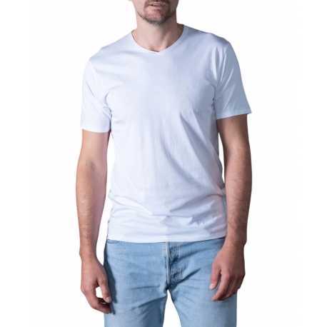 T-shirt Milo col v BLANC manches courtes coton Pima Anonym Homme boutique vêtement Strasbourg mode basic