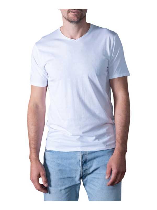 T-shirt Milo col v BLANC manches courtes coton Pima Anonym Homme boutique vêtement Strasbourg mode basic