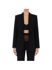 Veste en crêpe noire avec surpiqûres contrastées Elisabetta Franchi femme GI090 boutique Strasbourg vêtement mode