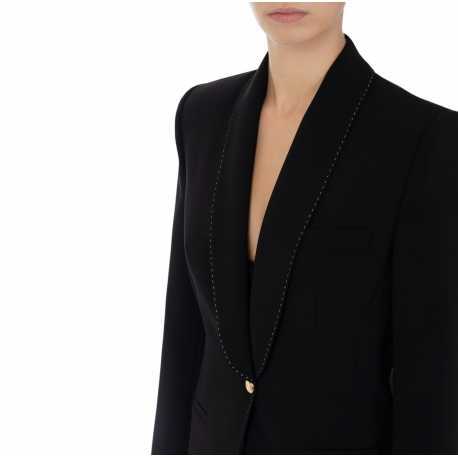 Veste en crêpe noire avec surpiqûres contrastées Elisabetta Franchi femme GI090 boutique Strasbourg vêtement mode