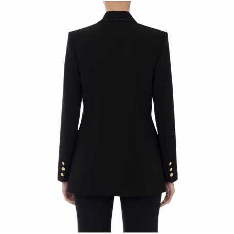 Veste en crêpe noire avec surpiqûres contrastées Elisabetta Franchi femme GI090 boutique Strasbourg vêtement mode