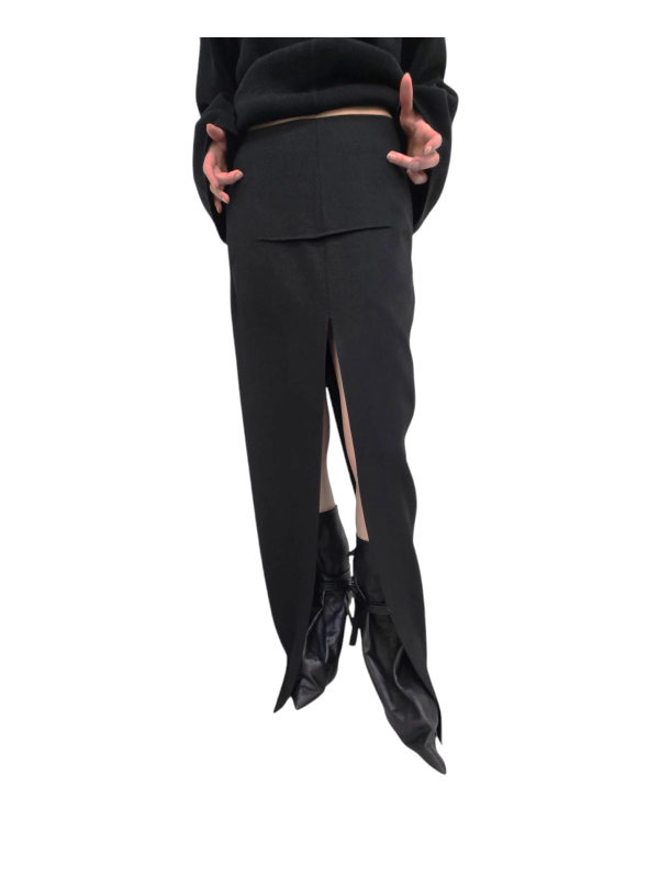 Jupe longue fendue laine laine vierge Sliced skirt RO02E 4387 WD 09 Strasbourg fashion mode créateur boutique avantgarde