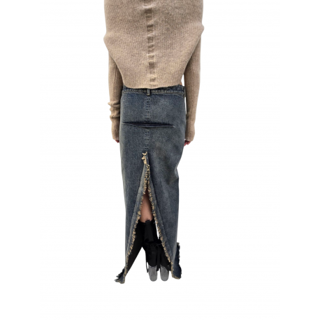 Jupe jeans longue fendue Denim Sliced Skirt Rick Owens Femme RO02E 4393 DWG 76 boutique Strasbourg vêtement avantgarde