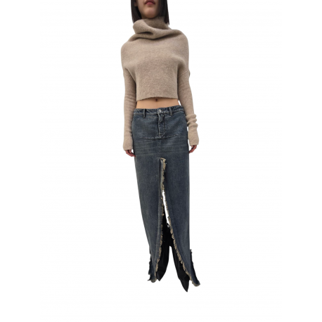 Jupe jeans longue fendue Denim Sliced Skirt Rick Owens Femme RO02E 4393 DWG 76 boutique Strasbourg vêtement avantgarde