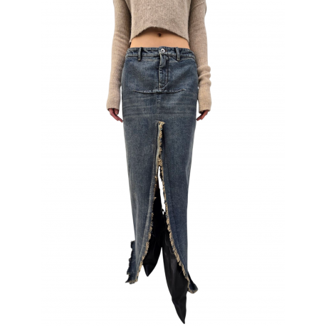 Jupe jeans longue fendue Denim Sliced Skirt Rick Owens Femme RO02E 4393 DWG 76 boutique Strasbourg vêtement avantgarde