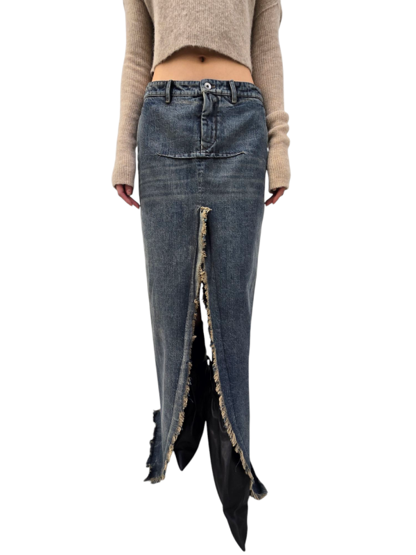 Jupe jeans longue fendue Denim Sliced Skirt Rick Owens Femme RO02E 4393 DWG 76 boutique Strasbourg vêtement avantgarde