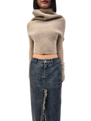 Jupe jeans longue fendue Denim Sliced Skirt Rick Owens Femme RO02E 4393 DWG 76 boutique Strasbourg vêtement avantgarde