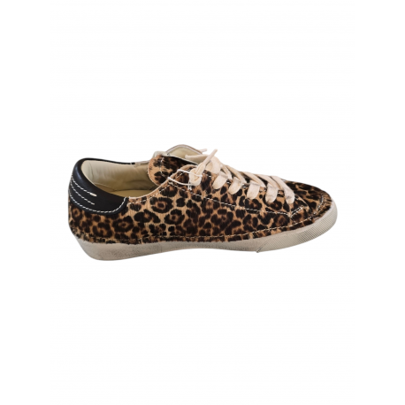 Baskets sneakers Paris low Leopard spoiler chocolat Philippe Model Femme PRLD DVA1 boutique Strasbourg fashion mode