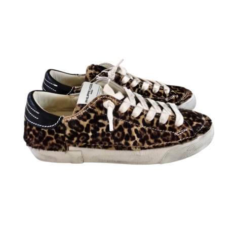Baskets sneakers Paris low Leopard spoiler chocolat Philippe Model Femme PRLD DVA1 boutique Strasbourg fashion mode
