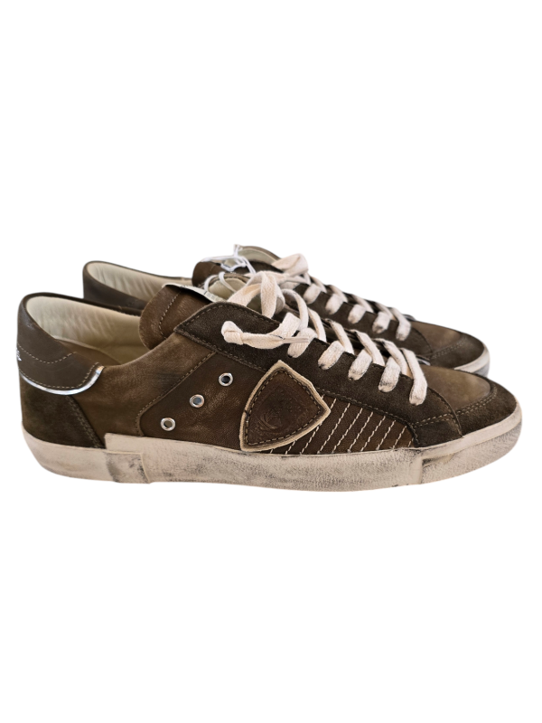 Sneakers cuir vieilli taupe vert Paris low Philippe Model Homme baskets PRLU XP10 boutique Strasbourg fashion mode baskets