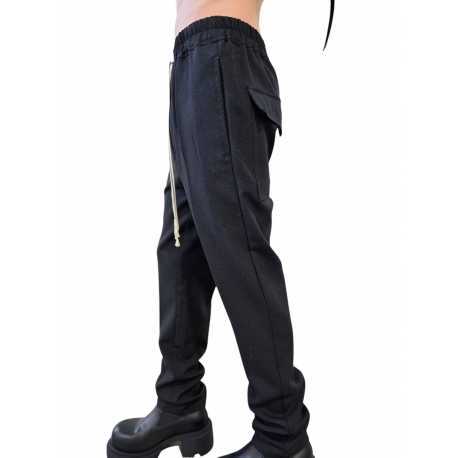 Pantalon noir Drawstring slim Long Rick Owens homme RU02E 1390 WGP 09 boutique Strasbourg vêtement avant garde mode