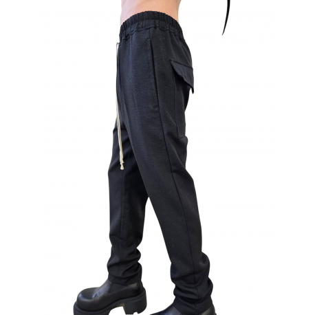 Pantalon noir Drawstring slim Long Rick Owens homme RU02E 1390 WGP 09 boutique Strasbourg vêtement avant garde mode